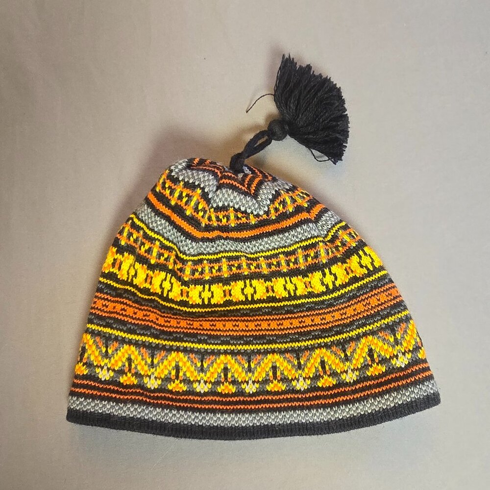 Columbia Fair Isle Winter Beanie w/ Tassle- Black/orange/gray/yellow- Youth 0/S
